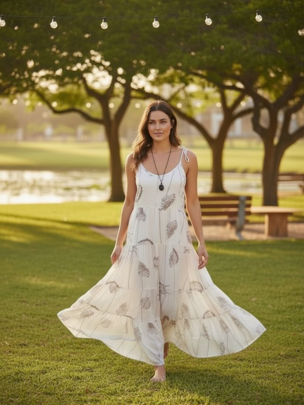 Zury White Shell Trim Maxi Dress OS Boho Beach Resort Vacation Cottagecore